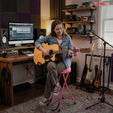 5Core Guitar Stool 3.15" Padded Chair w Backrest Foldable Music Seat Built in Foot Rest Guitar Stand
