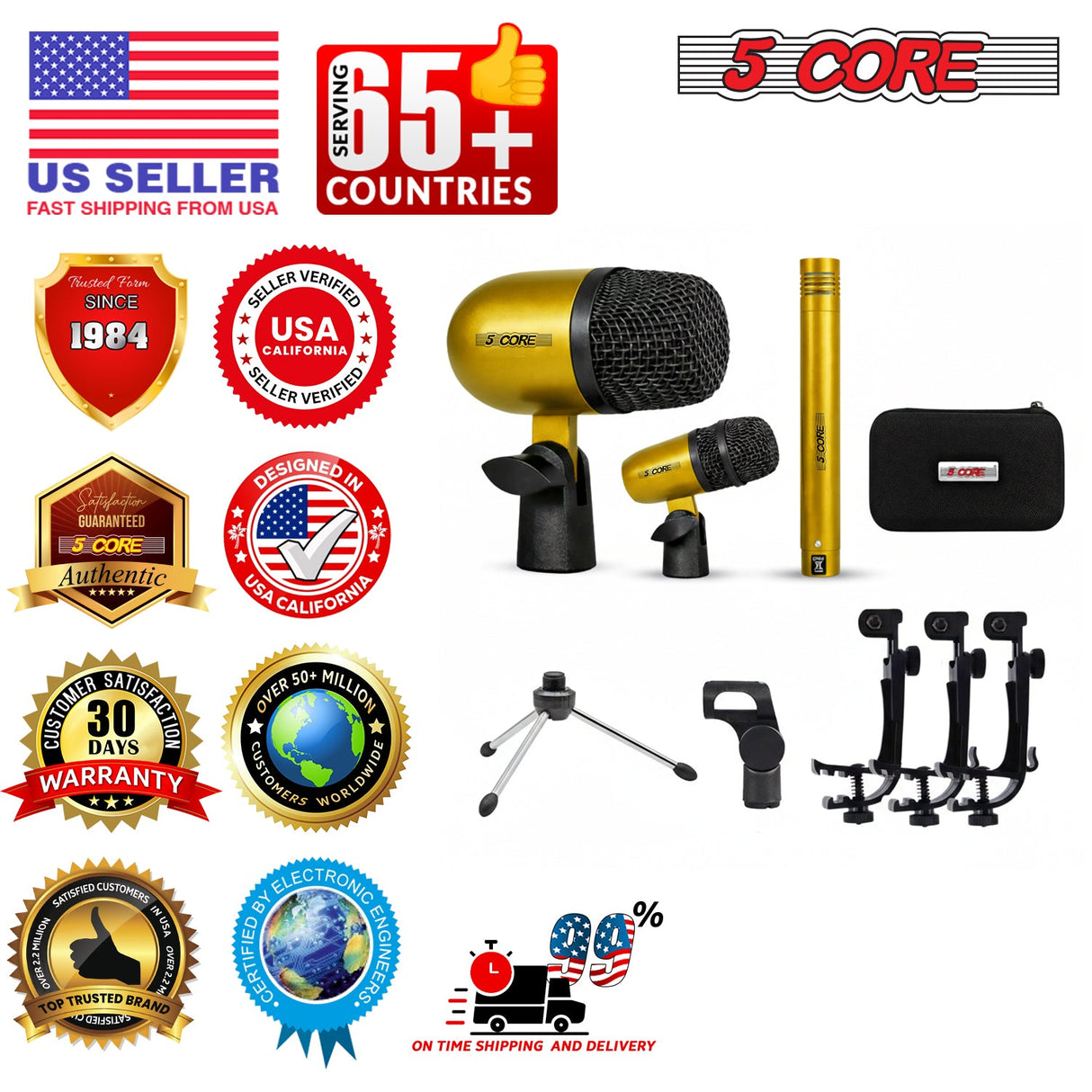 5 Core Conga Mic Snare Tom Set Professional XLR Cardioid Unidirectional Instrument Microphone Kit