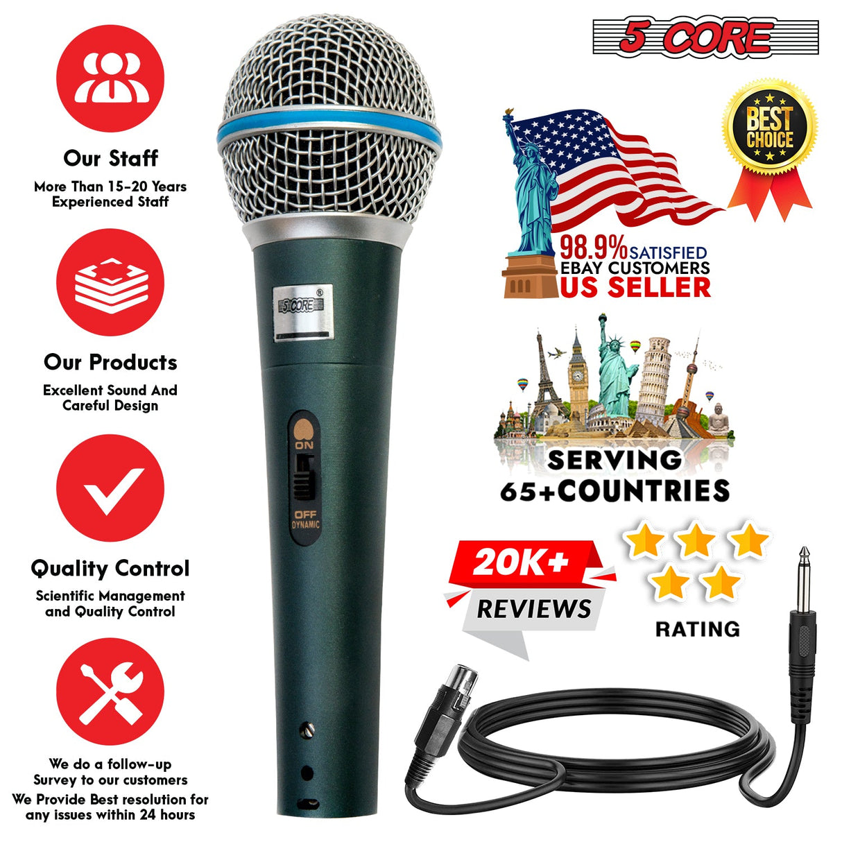 5Core XLR Microphone Dynamic Mic Karaoke Singing Studio Mics Handheld Microfono
