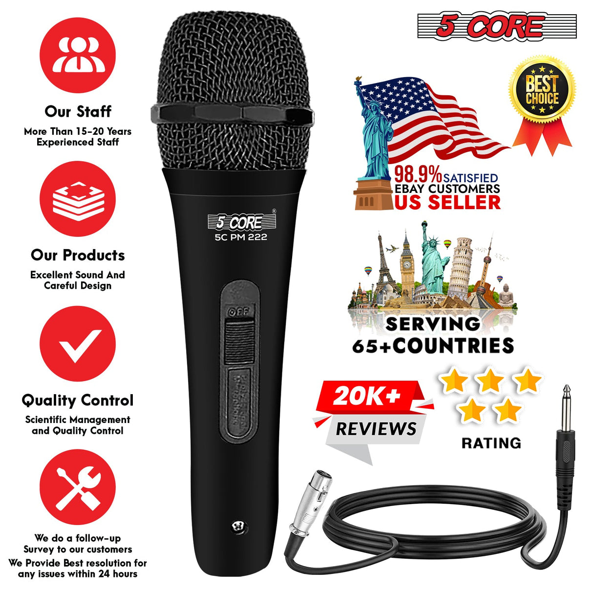 5Core XLR Microphone Dynamic Mic Karaoke Singing Studio Mics Handheld Microfono