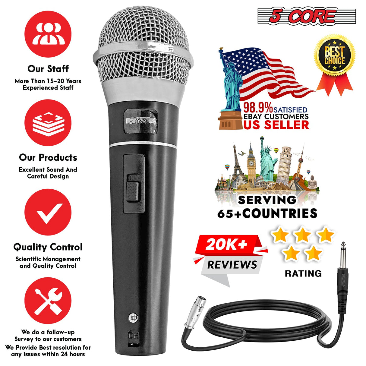 5Core XLR Microphone Dynamic Mic Karaoke Singing Studio Mics Handheld Microfono