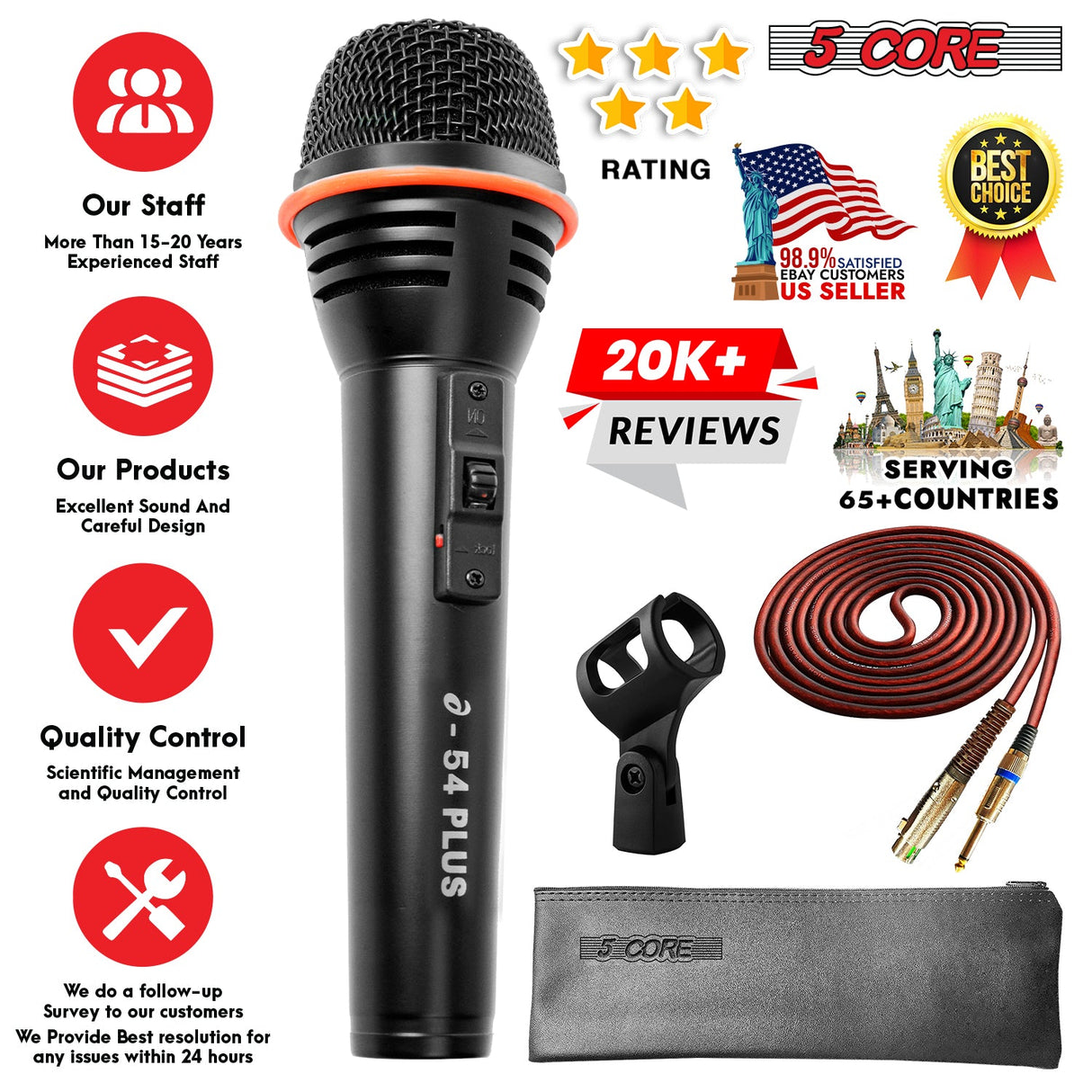 5Core XLR Microphone Dynamic Mic Karaoke Singing Studio Mics Handheld Microfono