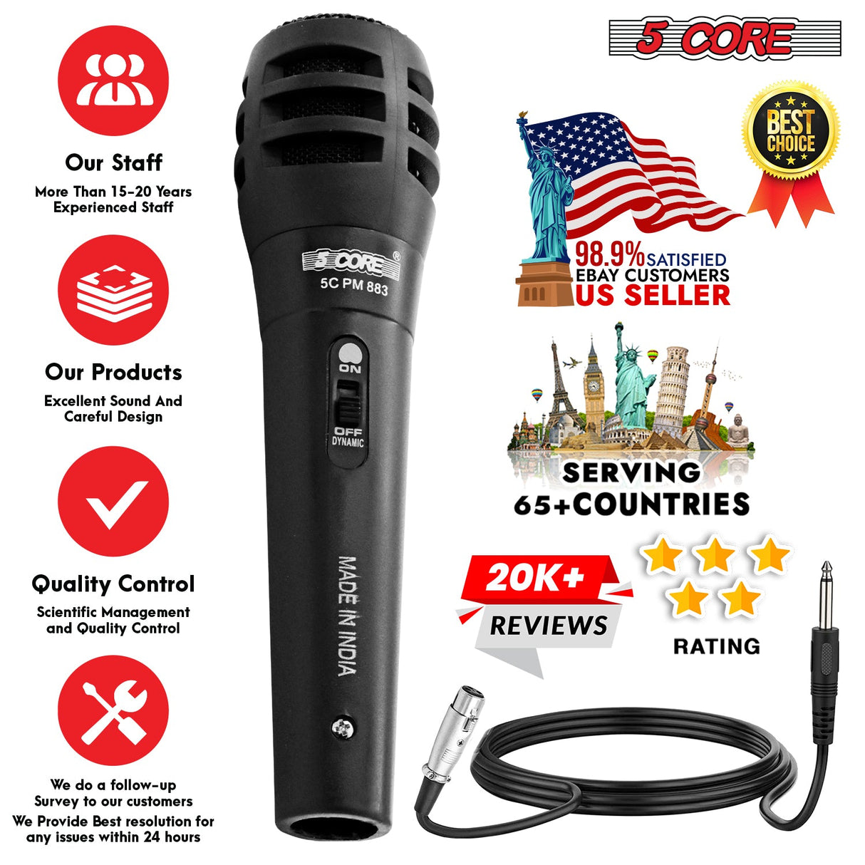 5Core XLR Microphone Dynamic Mic Karaoke Singing Studio Mics Handheld Microfono