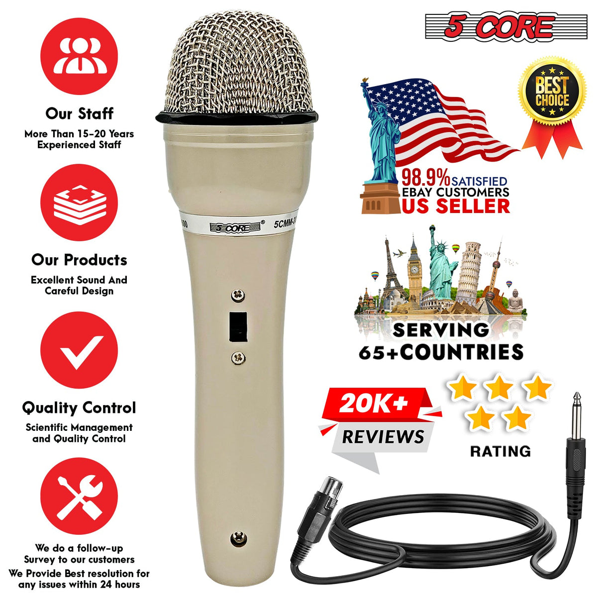 5Core XLR Microphone Dynamic Mic Karaoke Singing Studio Mics Handheld Microfono