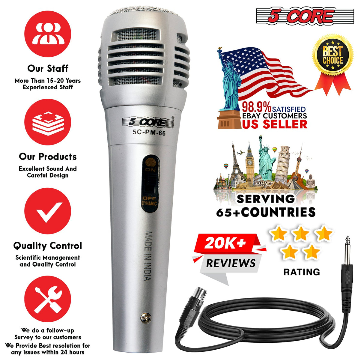 5Core XLR Microphone Dynamic Mic Karaoke Singing Studio Mics Handheld Microfono