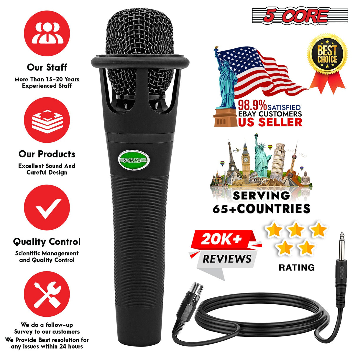 5Core XLR Microphone Dynamic Mic Karaoke Singing Studio Mics Handheld Microfono