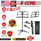 5Core Music Stand For Sheet Music Portable Tripod Adjustable Folding Note Holder