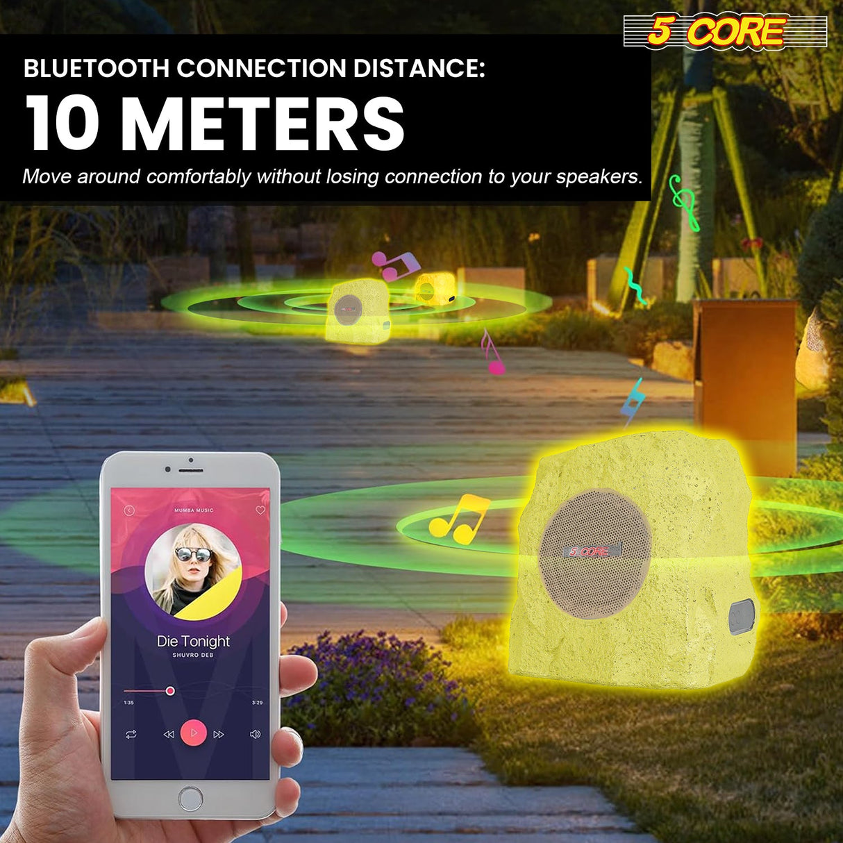 5Core Outdoor Wireless Speakers Bluetooth Rock Waterproof Linkable TWS Garden Speaker BROWN 1 PC