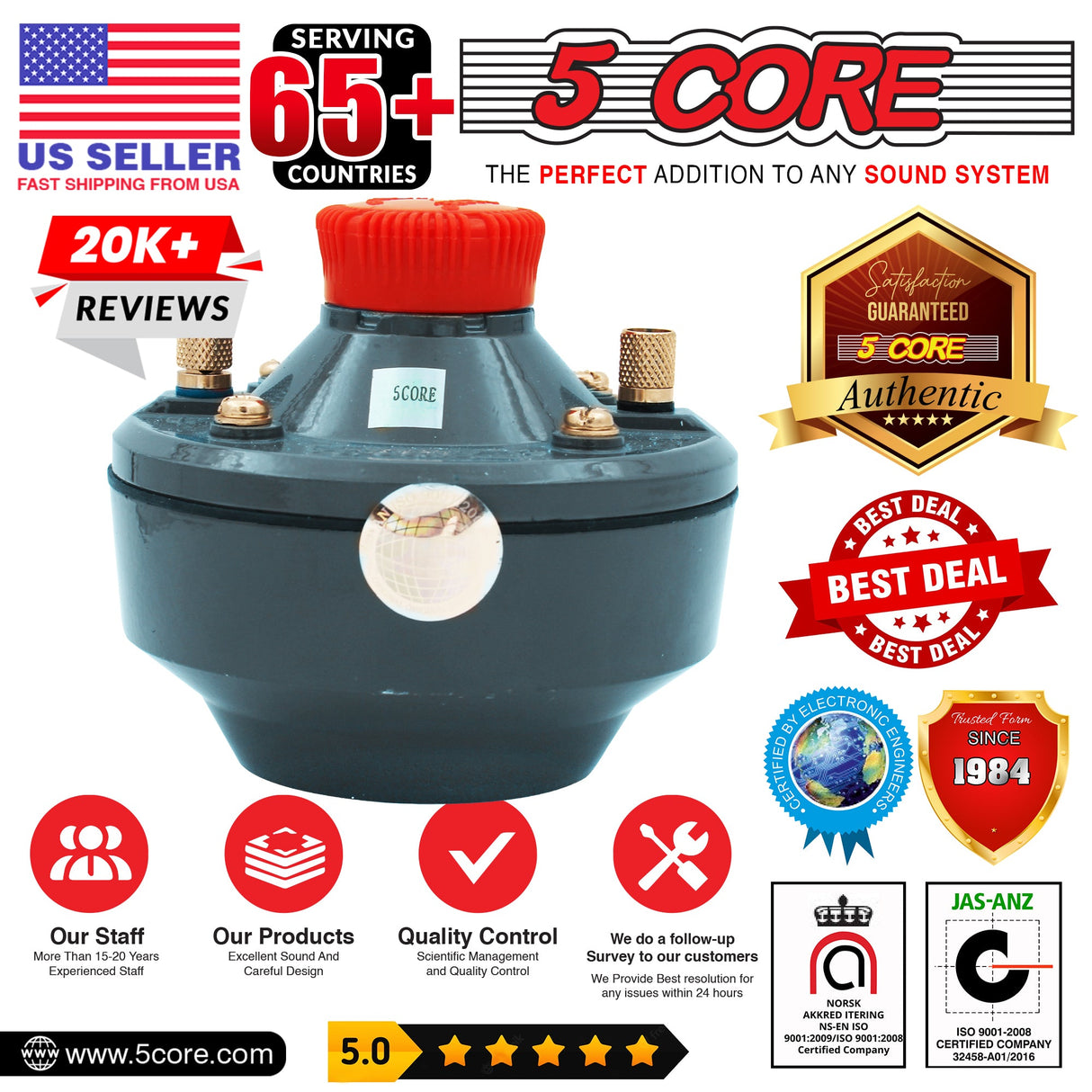 5 Core Compression Driver 500W Peak Aluminium Tweeter Diaphragm 16 Ohm Throat Twist Horn Speaker