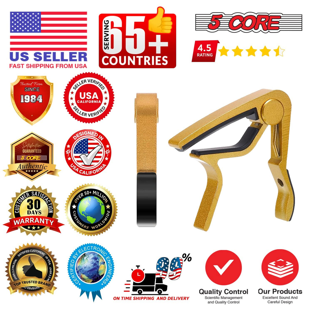 5Core Capo Acoustic Electric Guitar 6 String Kapo Clip For Banjo Mandolin Ukulele