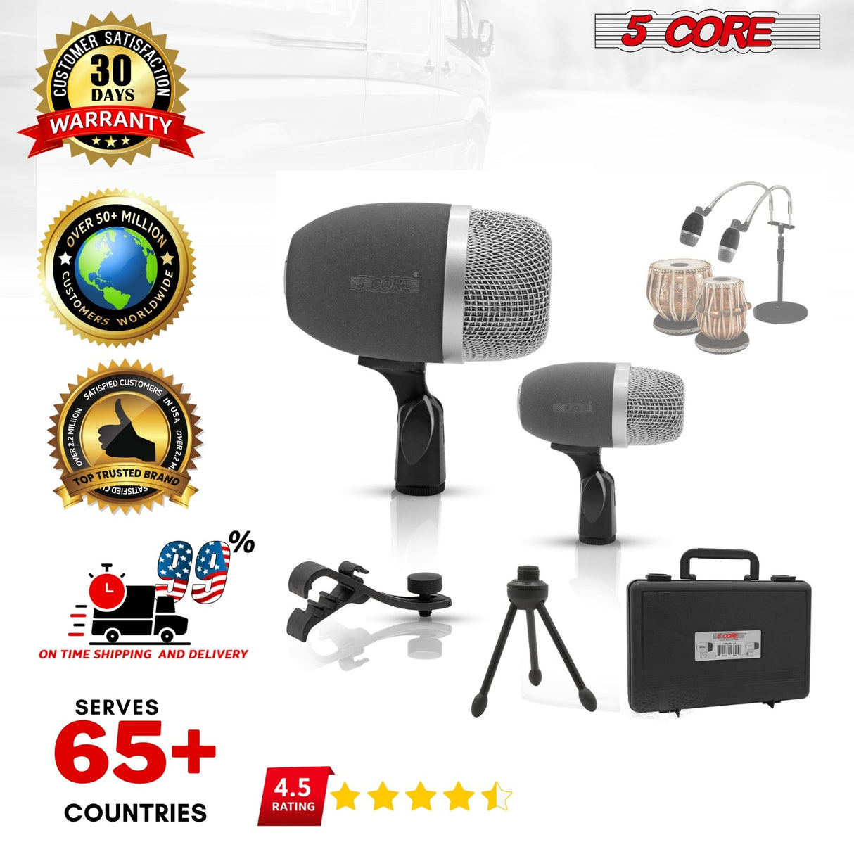 5 Core Tabla Mic XLR Wired Uni Directional Snare Tom Instrument Microphone BLACK
