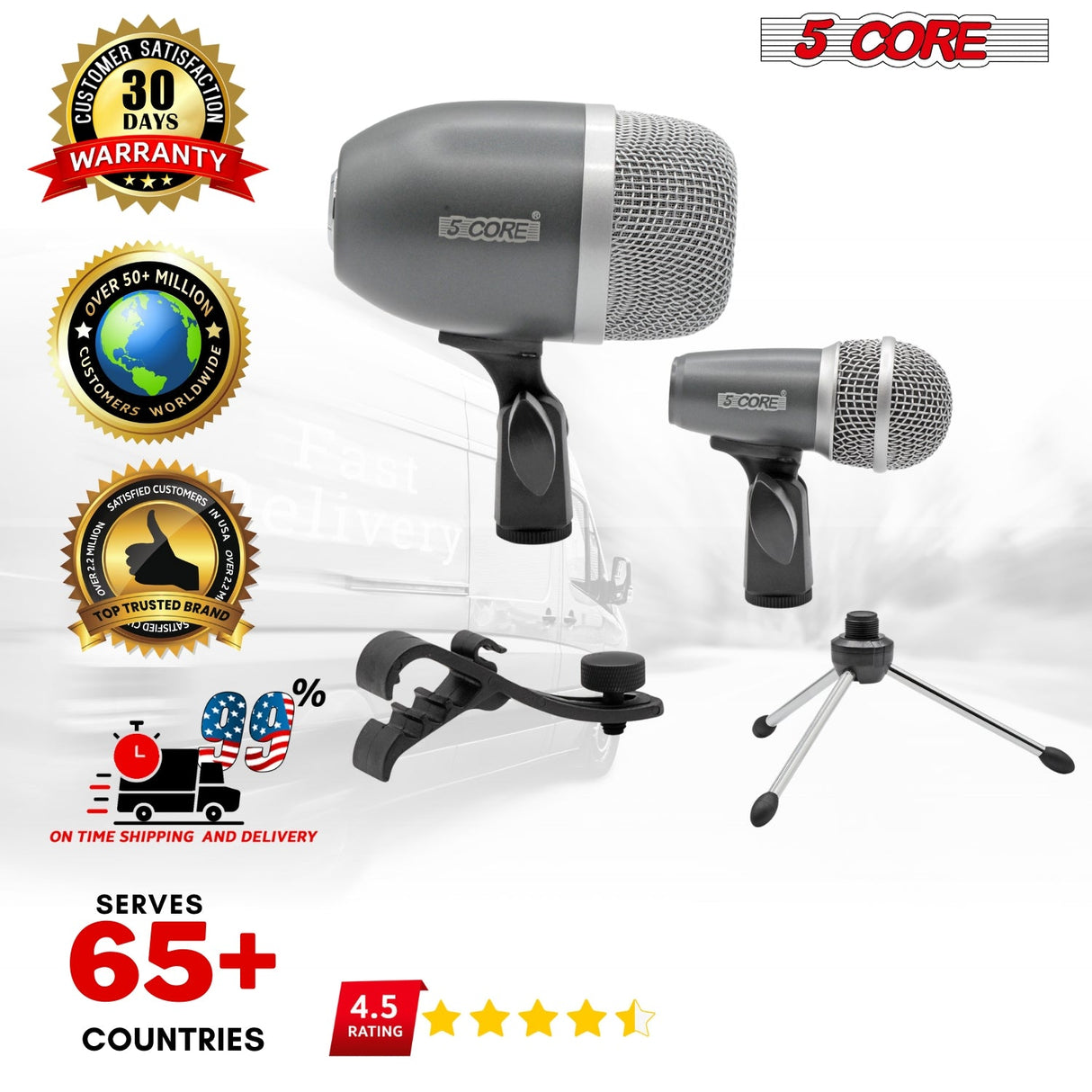 5Core Conga Mic Snare Tom Microphone Drum Kit Condenser XLR Instrument Mics GRAY