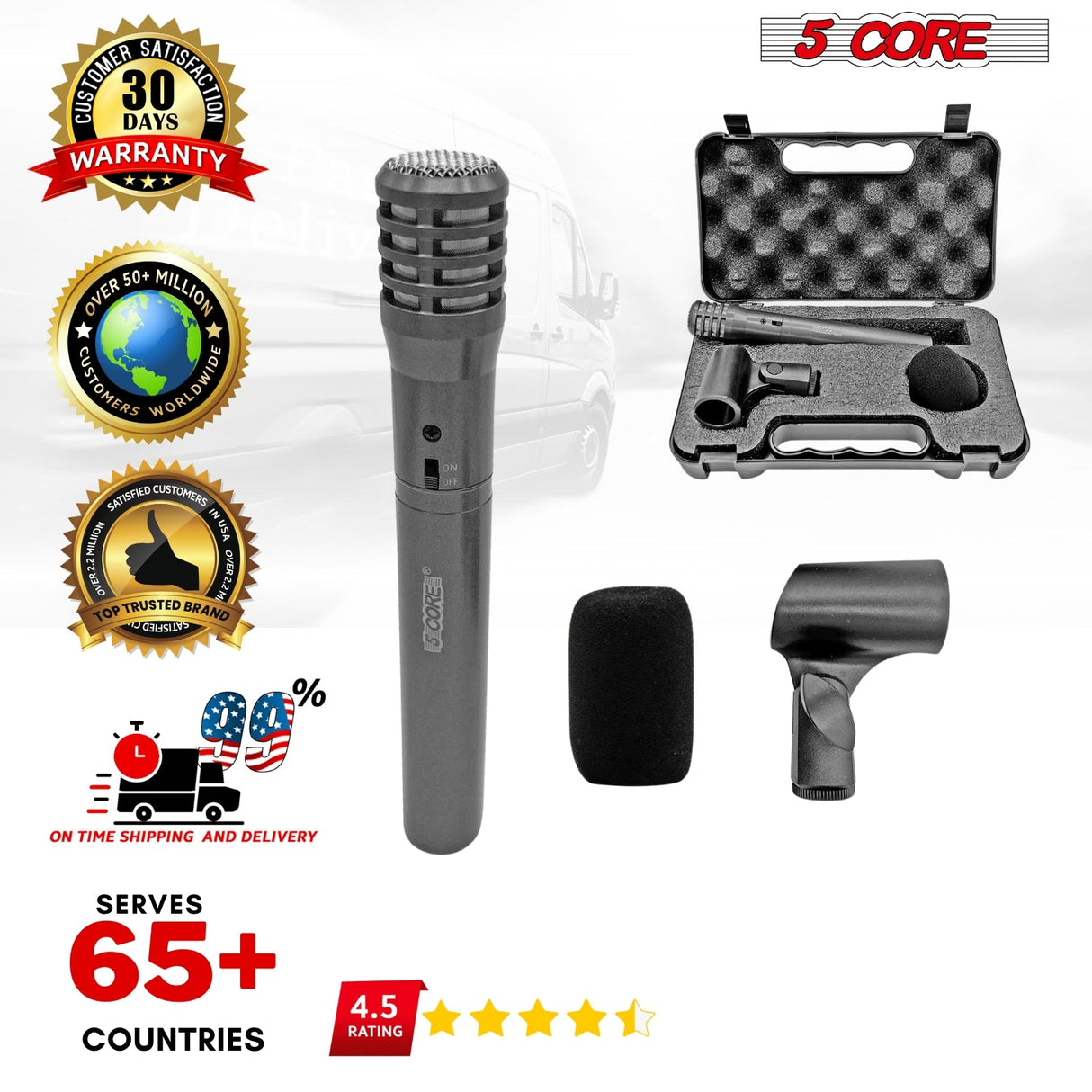 5Core Instrument Microphone Professional XLR Cardioid Pencil Stick Condenser Mic Grey