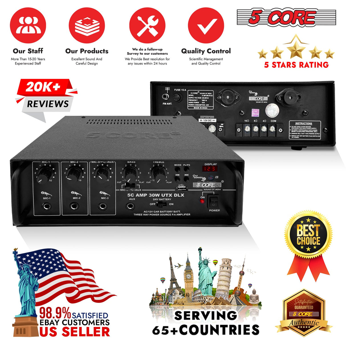 5Core Amplifier Home Audio Stereo Receiver PA Speaker Microphone Surround Sound Amp