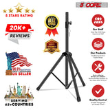5 Core Speaker Stand Tripod Floor Adjustable Up to 48 Inch DJ Studio Monitor Stands Pole Mount Pair BLACK
