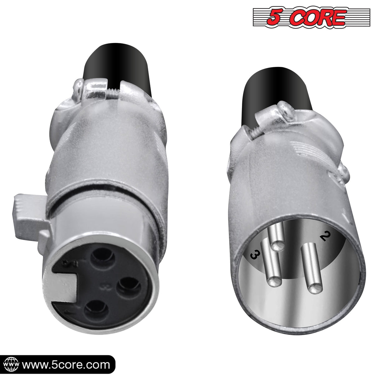 5Core XLR Connector Male Female to 1/4 Audio Jack 3 Pin Secure Mic Plug w Locking Ends