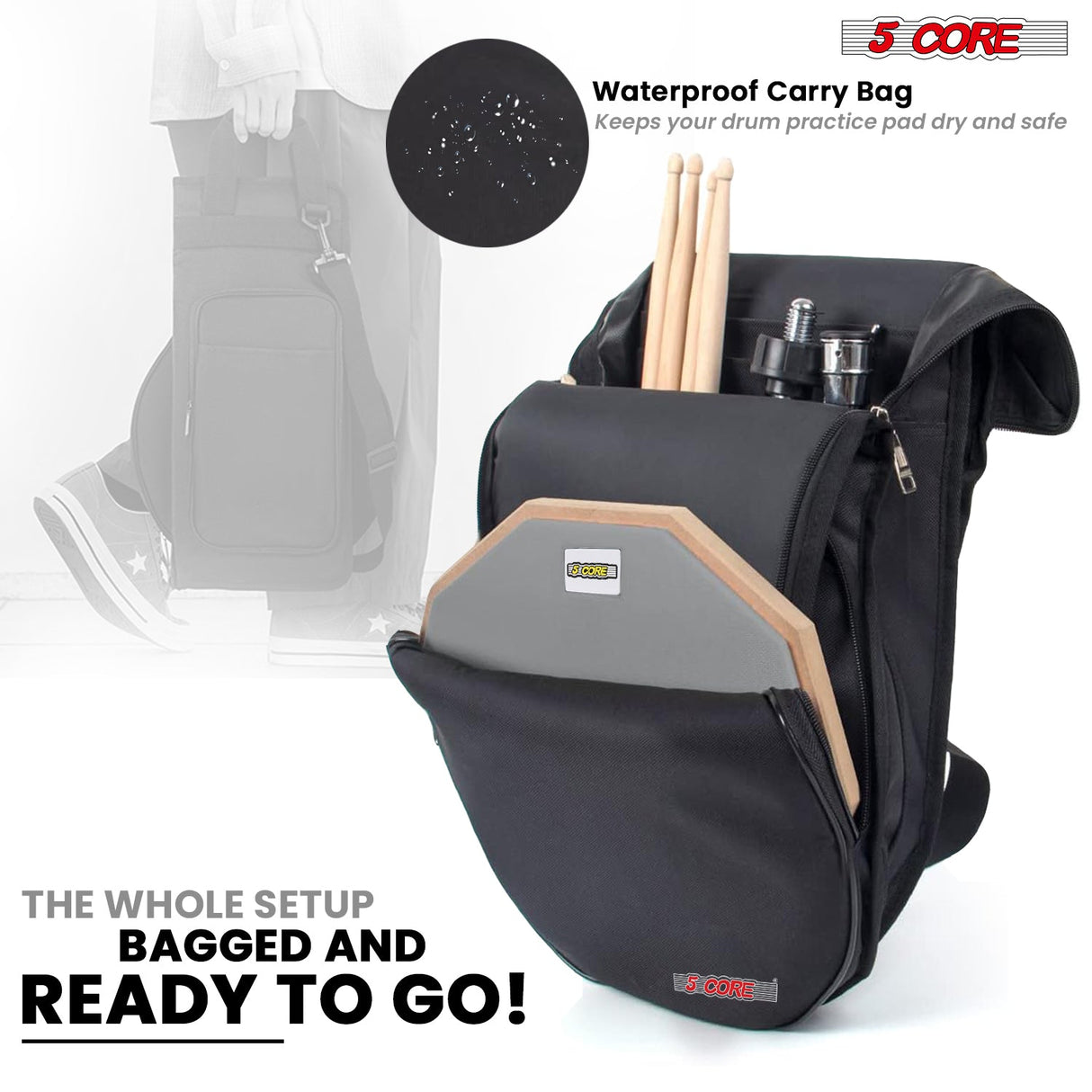5Core Drum Throne Adjustable Guitar Stool Padded Seat + Drum Practice Pad Snare Drumming Stand