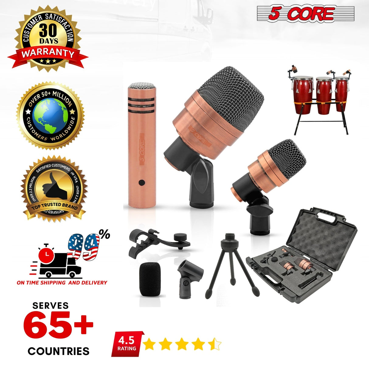 5Core Conga Mic Snare Tom Microphone Drum Kit Condenser XLR Instrument Mics Copper XP