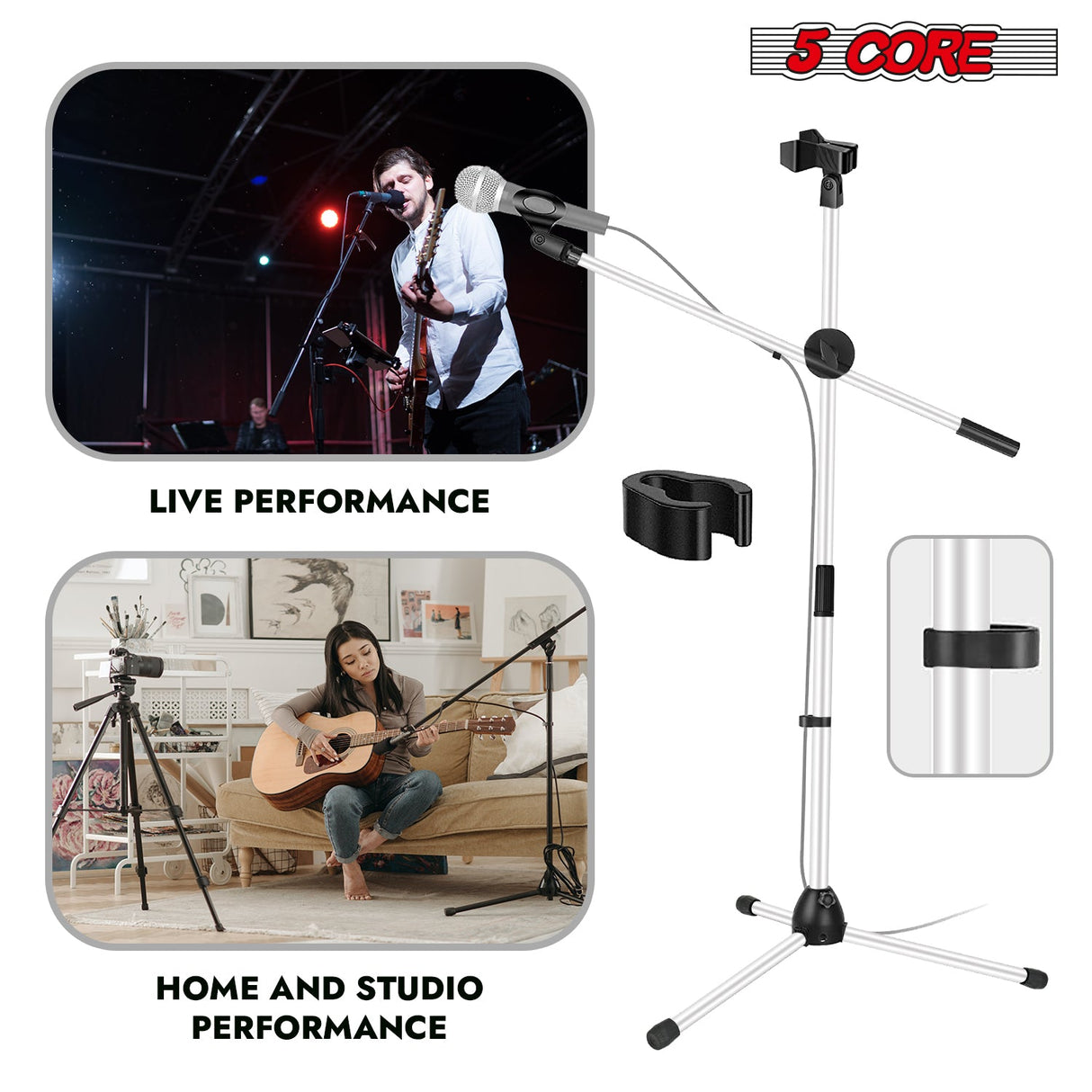 5Core Tripod Mic Stand Adjustable Heavy Duty Floor Holder Microphone Boom Arm WHITE