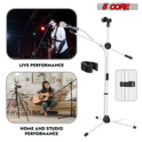 5Core Tripod Mic Stand Adjustable Heavy Duty Floor Holder Microphone Boom Arm WHITE