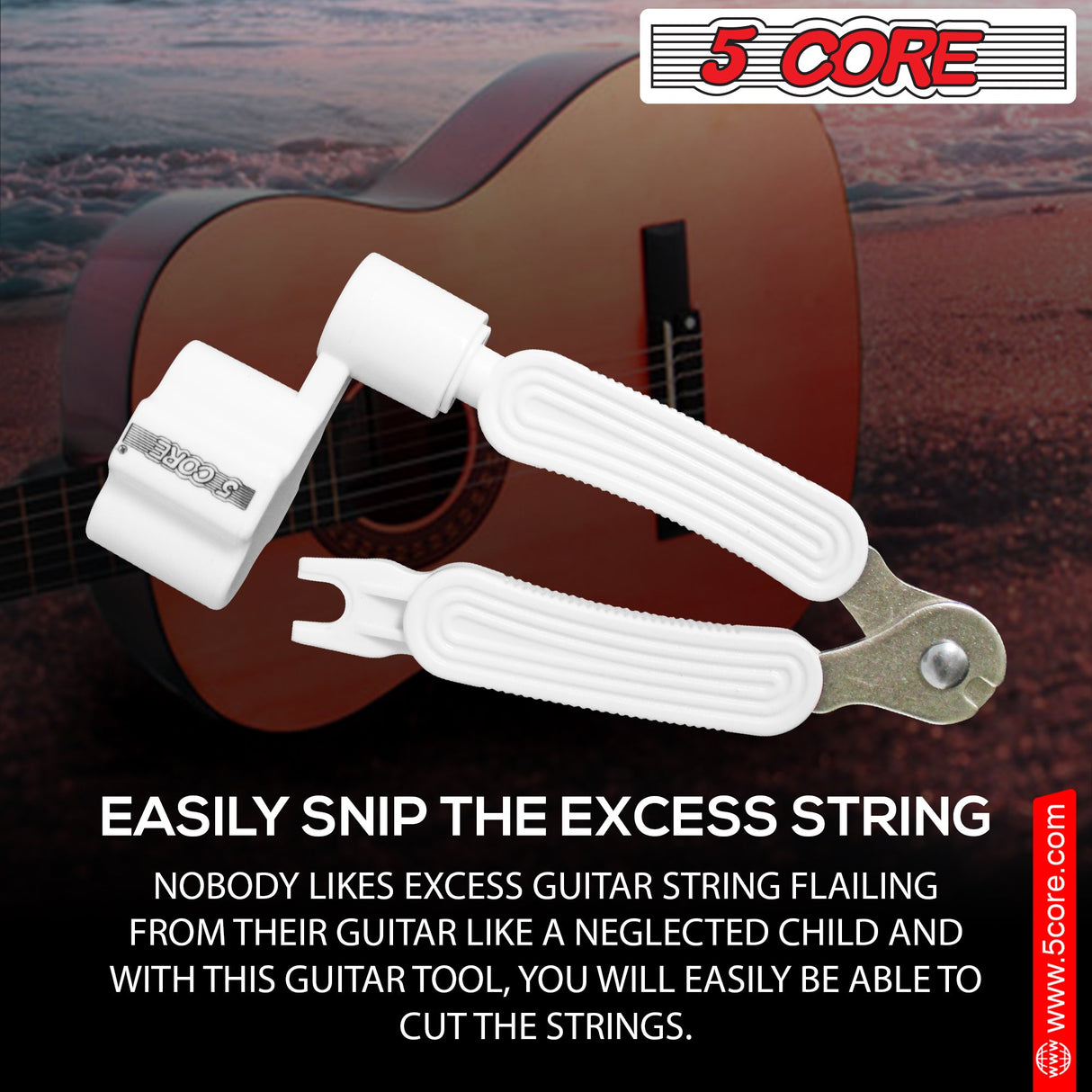 5Core Guitar String Winder Cutter Bridge Pin Remover 3In1 Acoustic Electric Guitars Tool