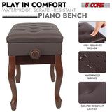 5 Core Piano Bench Wooden Height Adjustable Stool Heavy Duty Keyboard Seat with Storage BROWN