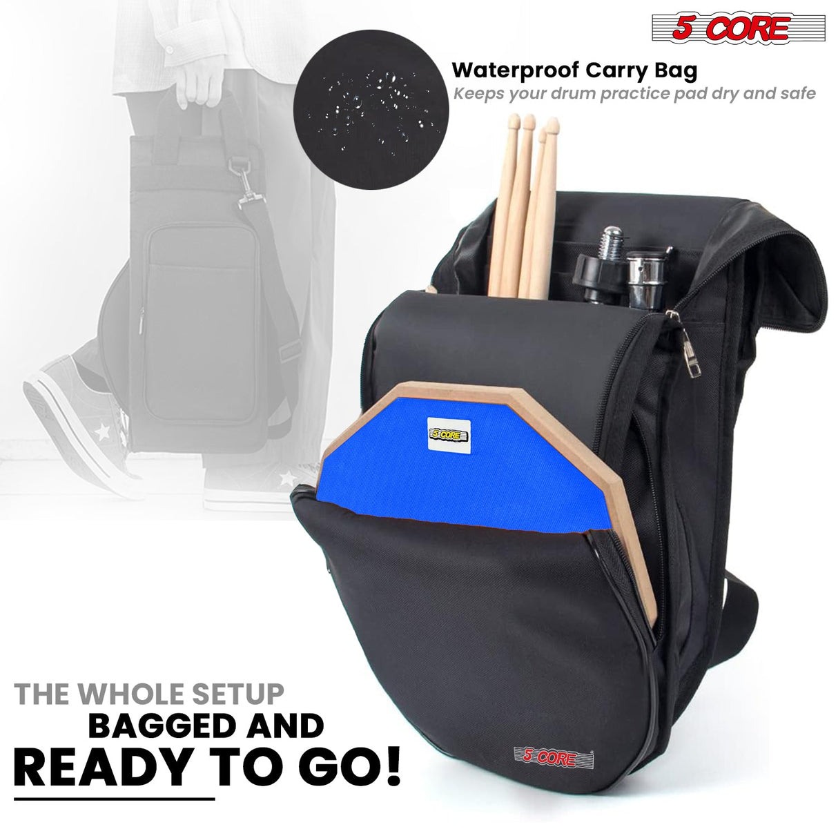 5Core Drum Throne Adjustable Guitar Stool Padded Seat + Drum Practice Pad Snare Drumming Stand
