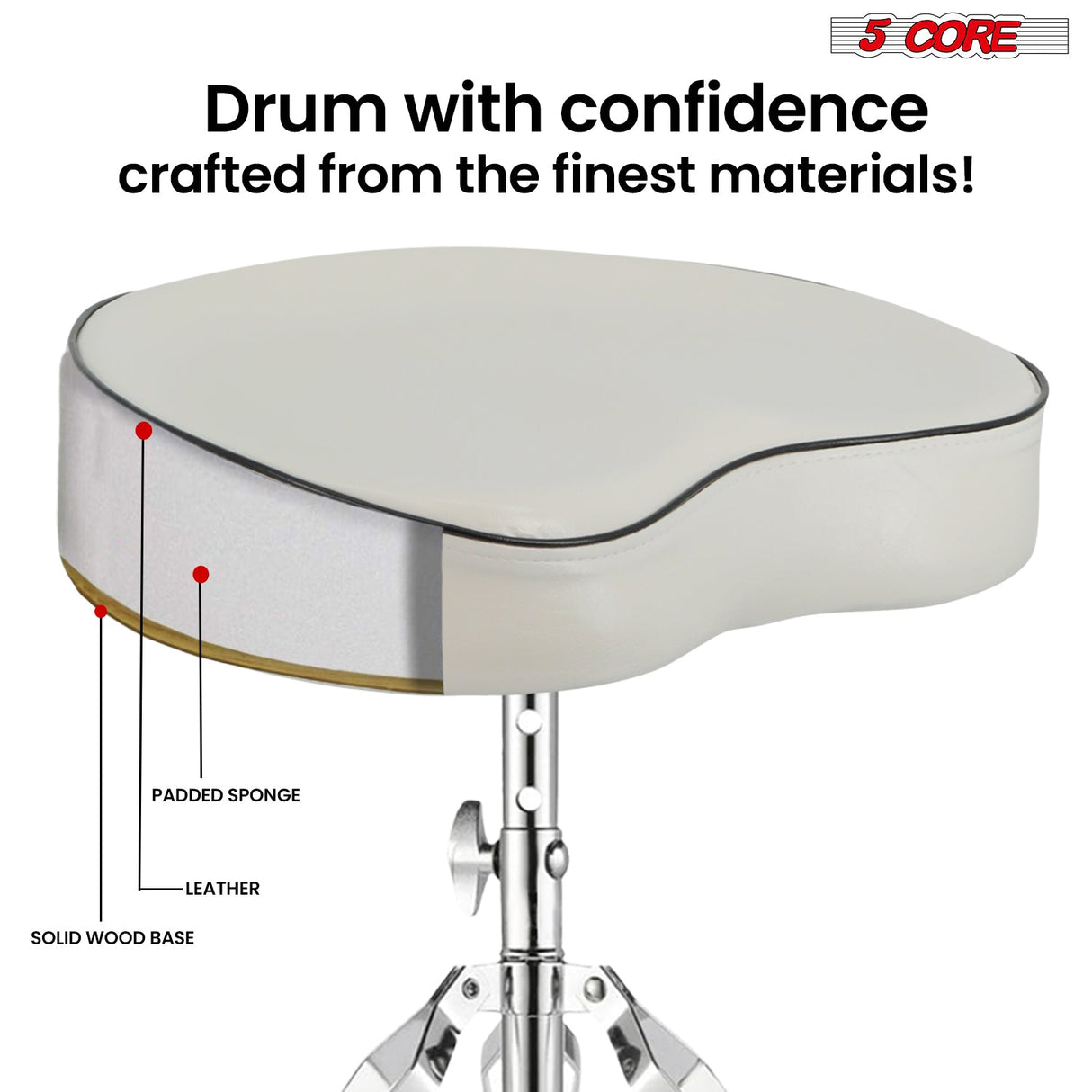 5Core Drum Throne Padded Guitar Stool Saddle Drummer Seat for Adults & Kids