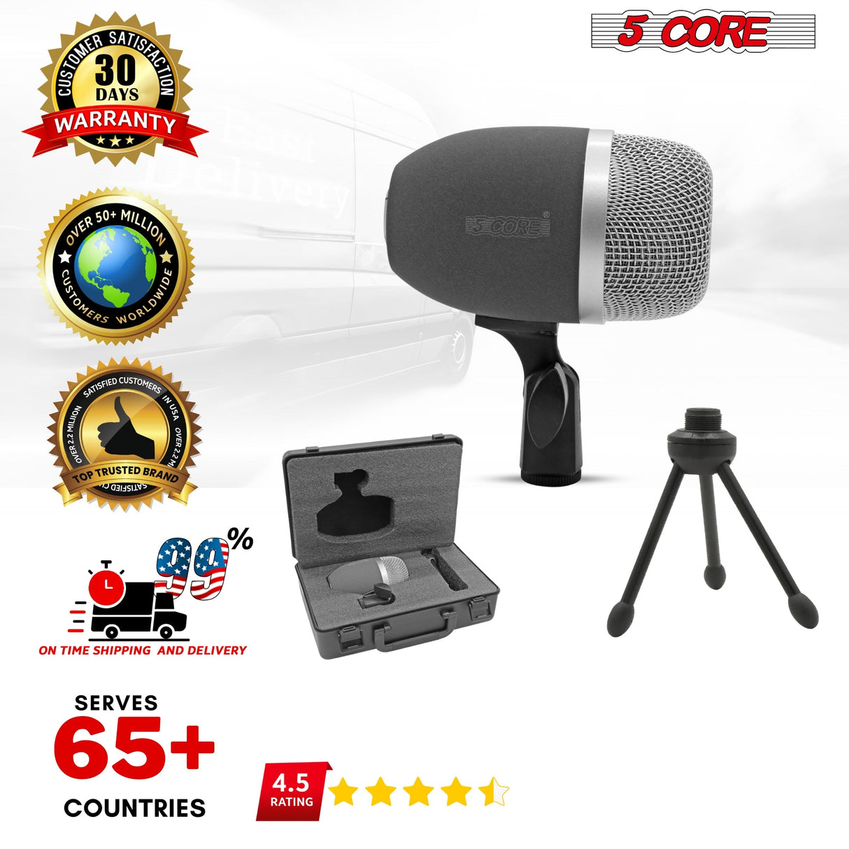 5 Core Tom Snare Mic Cardioid Dynamic Microphone for Drum Kit Precision Instrument GRAY