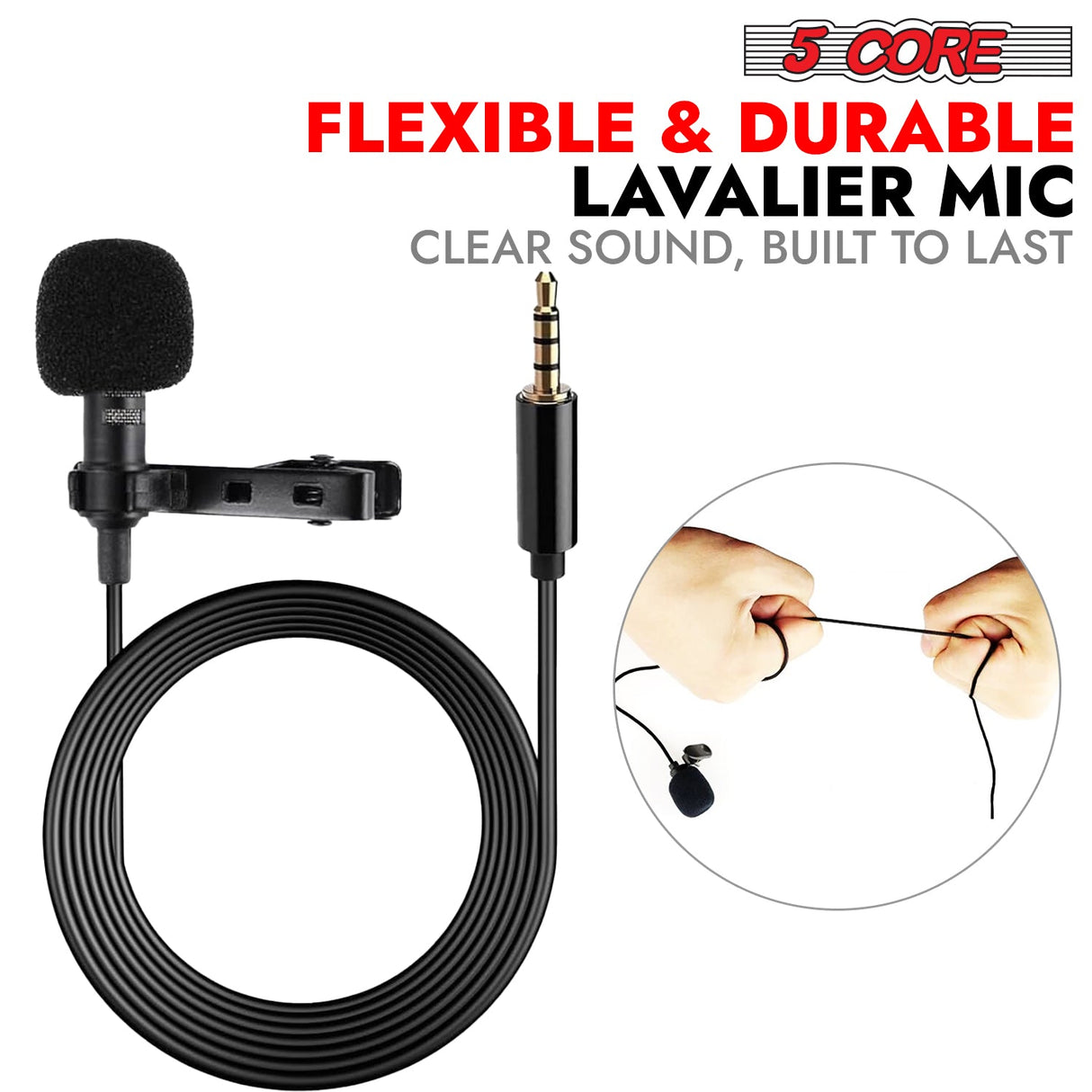 5Core Lavalier Microphone Clip On Professional Grade 3.5mm Lapel Mic Omnidirectional Lav Mic