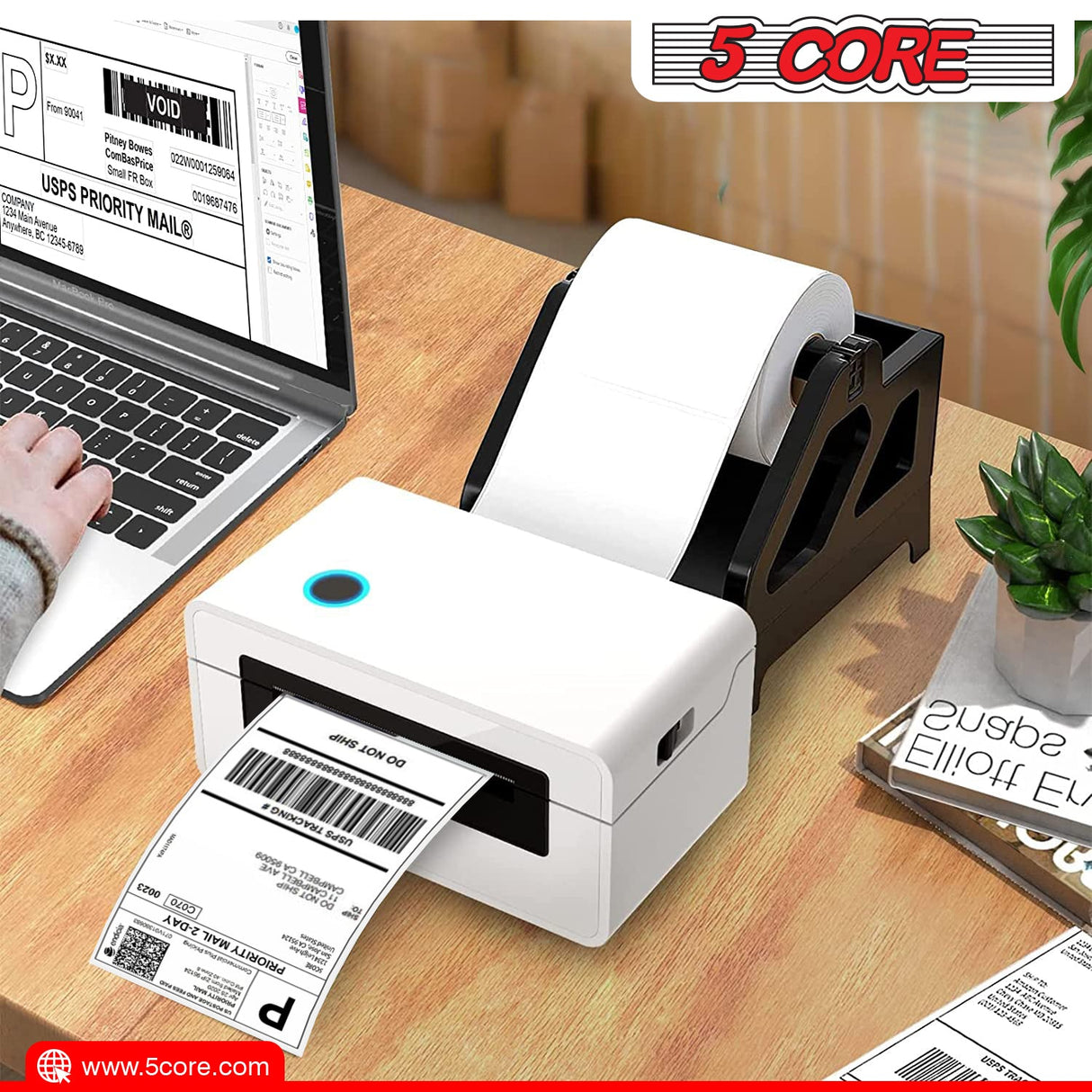 5 Core 4x6 Direct Thermal Shipping Labels, 1 Rolls 250 Labels per Roll, Perforated, Mailing Postage Shipping Label Compatible with Zebra Rollo