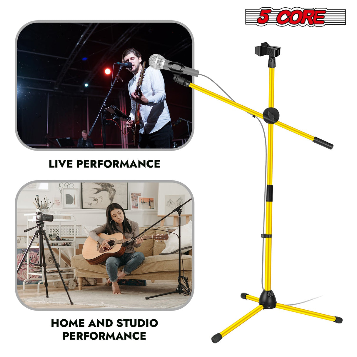 5Core Tripod Mic Stand Adjustable Heavy Duty Floor Holder Microphone Boom Arm YELLOW