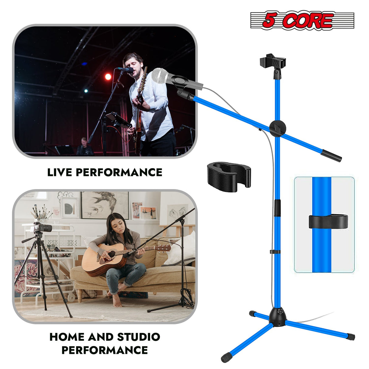5Core Tripod Mic Stand Adjustable Heavy Duty Floor Holder Microphone Boom Arm SKY BLUE
