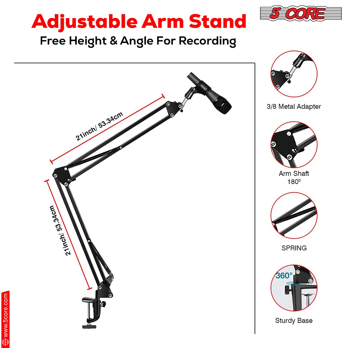 5Core Microphone Stand Suspension Desk Scissor Boom Arm w Shock Mount Pop Filter