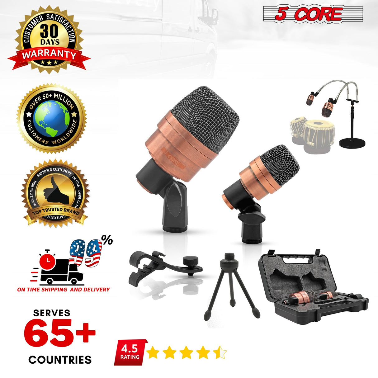 5 Core Tabla Mic XLR Wired Uni Directional Snare Tom Instrument Microphone COPPER