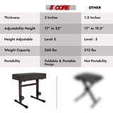 5 Core Keyboard Bench 3" Padded Cushioned Piano Stool Height Adjustable Guitar Seat Folding Portable