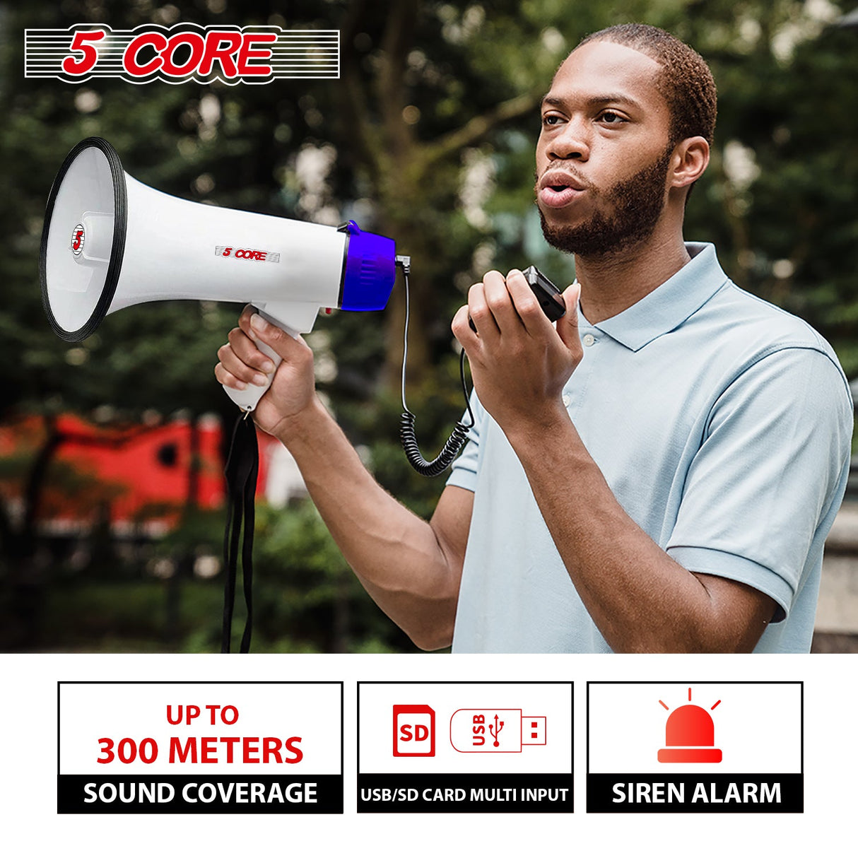 5Core Megaphone Bullhorn Speaker 20W Bull Horn Battery Power Cheer Megafono Loudspeaker USB