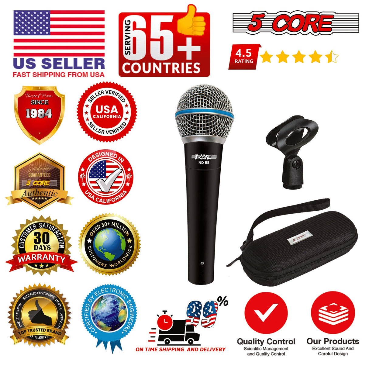 5 Core Microphone Professional Dynamic Mic Karaoke Singing XLR Wired Micrófono