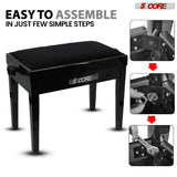 5 Core Adjustable Piano Bench Thick 3.25" Solid Wood Keyboard Stool Heavy Duty Musician Chair