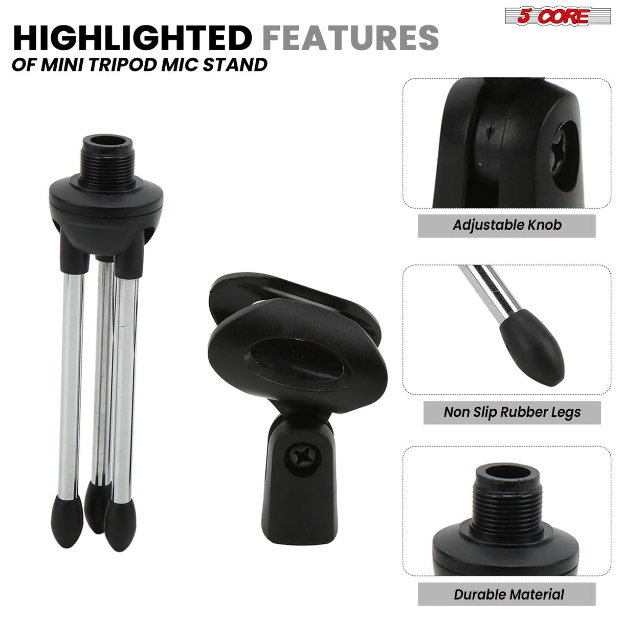 5Core Desktop Mic Stand Universal Desk Microphone Holder Table Top Tripod Stands