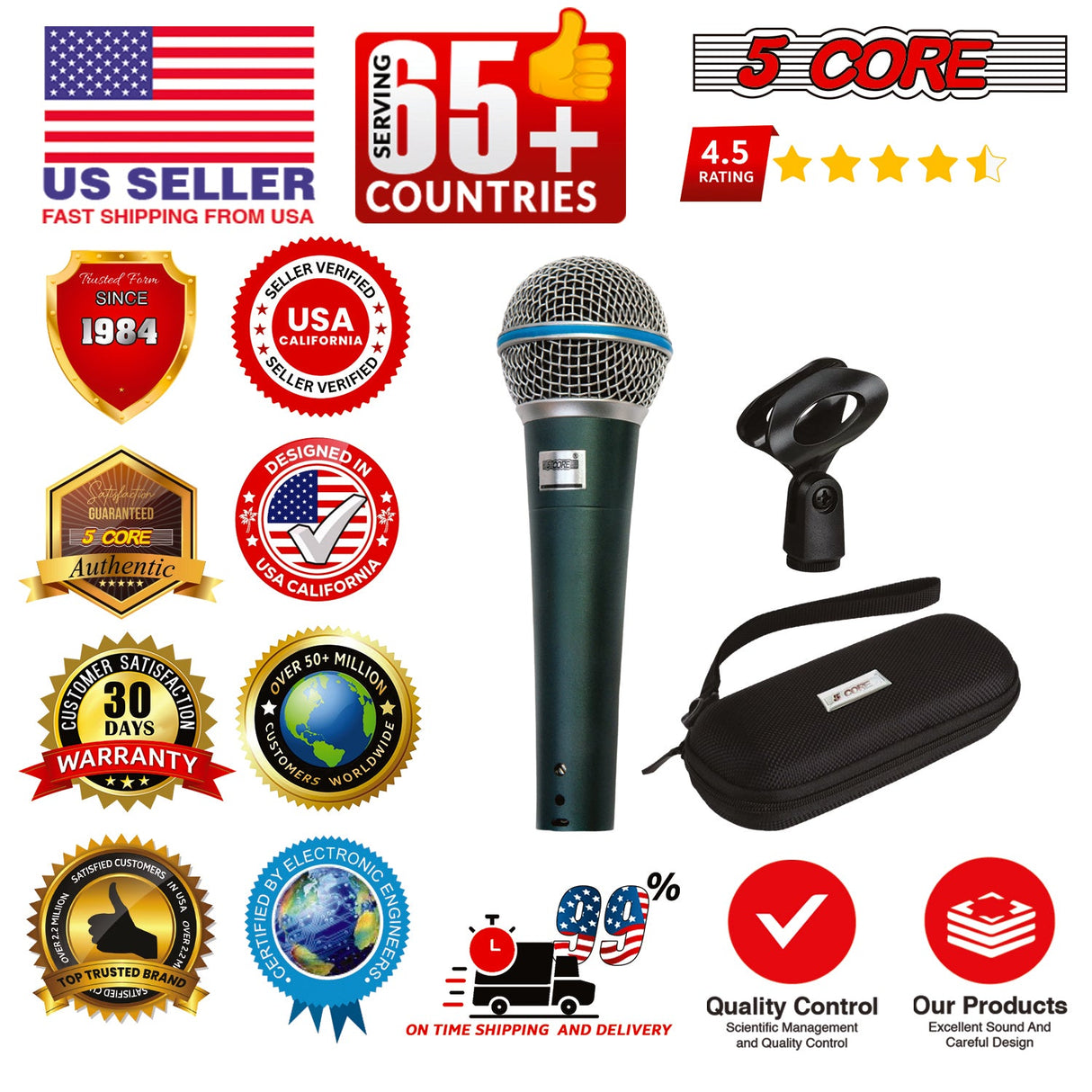 5 Core Microphone Professional Dynamic Mic Karaoke Singing XLR Wired Micrófono