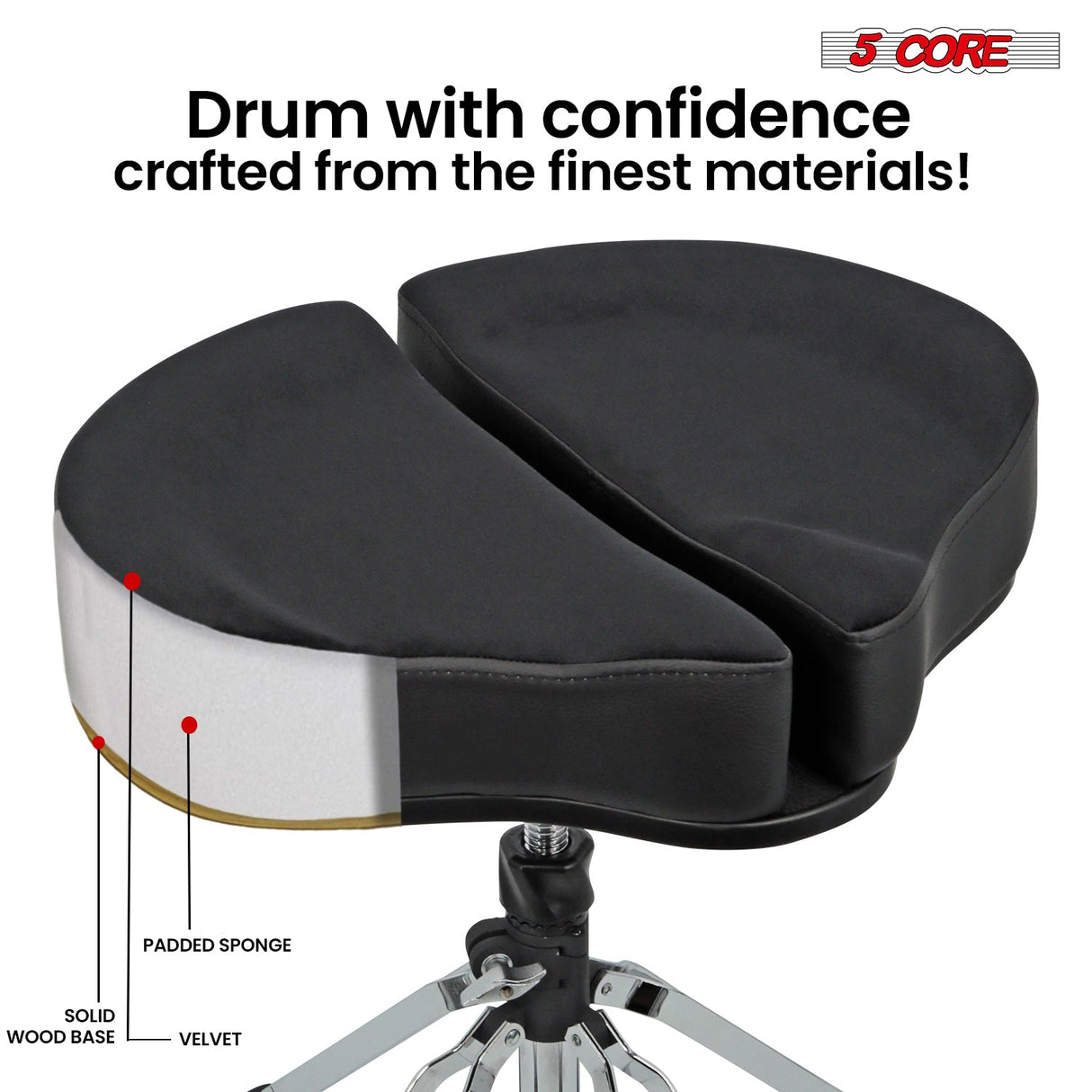 5Core Drum Throne Sponge Padded Guitar Stool Drummer Seat for Adults & Kids