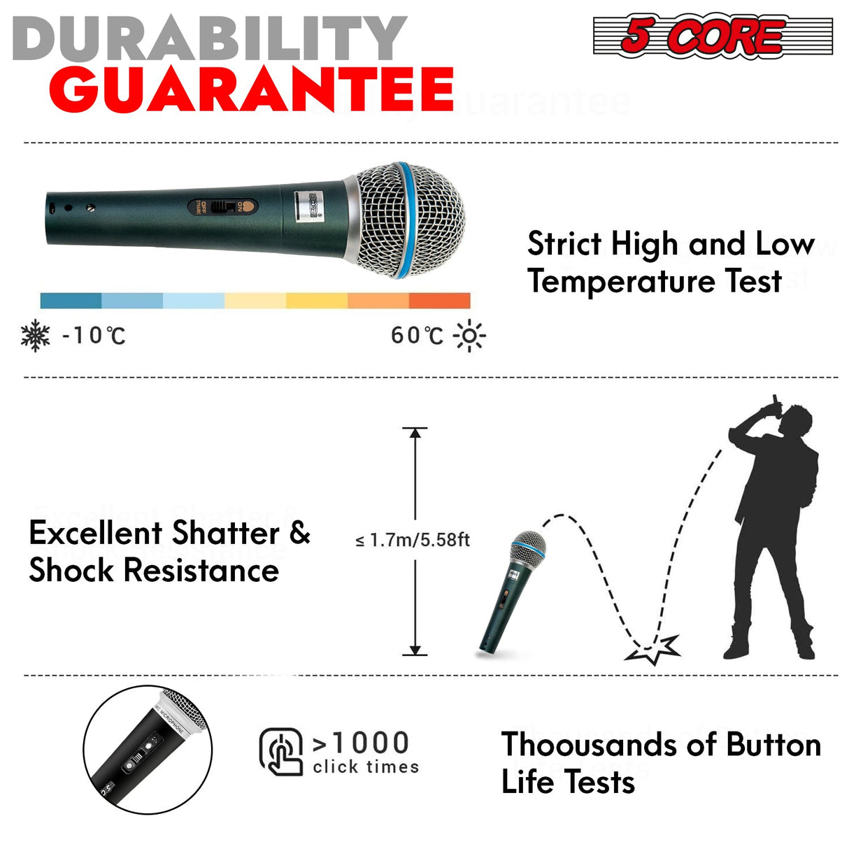5Core XLR Microphone Dynamic Mic Karaoke Singing Studio Mics Handheld Microfono