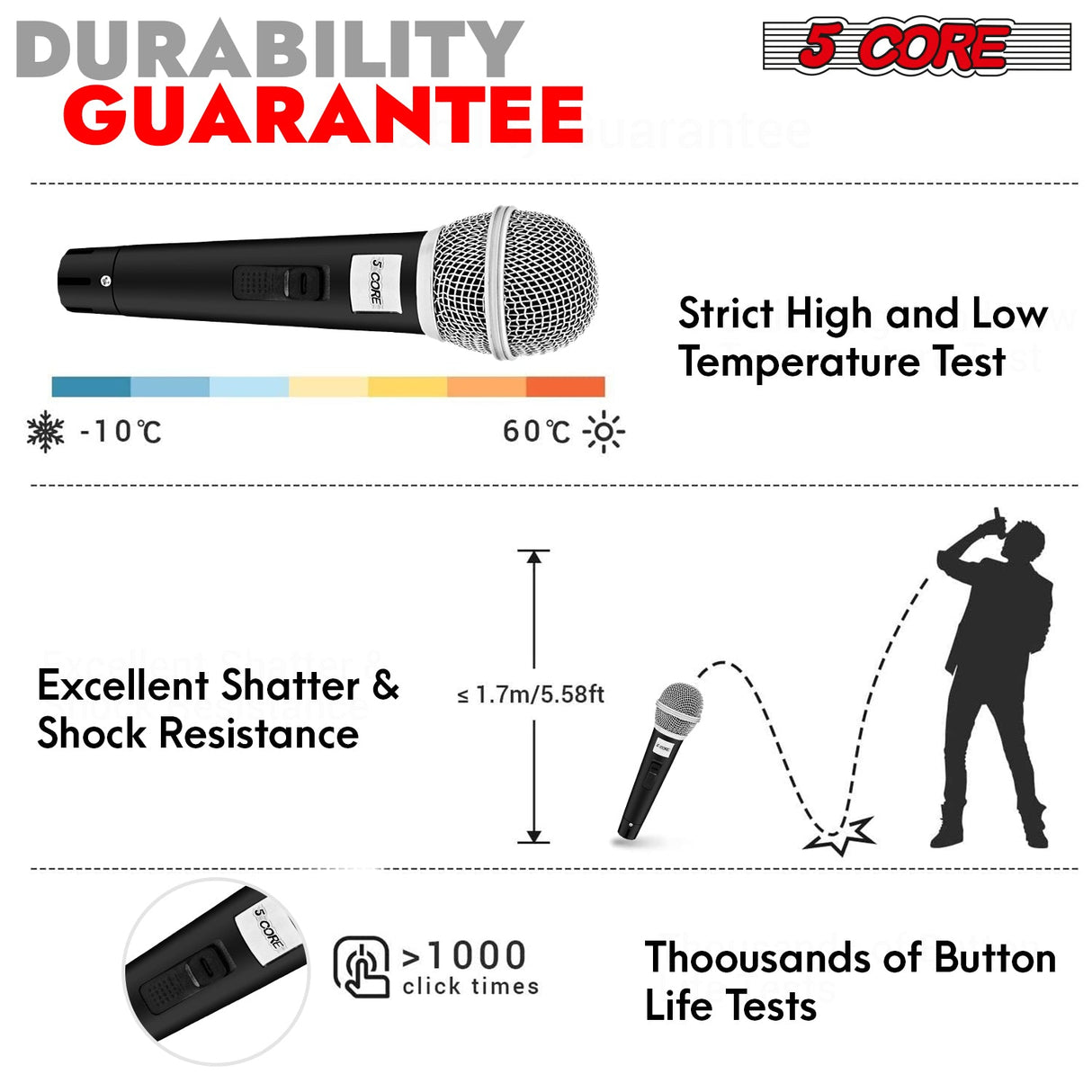5Core XLR Microphone Dynamic Mic Karaoke Singing Studio Mics Handheld Microfono