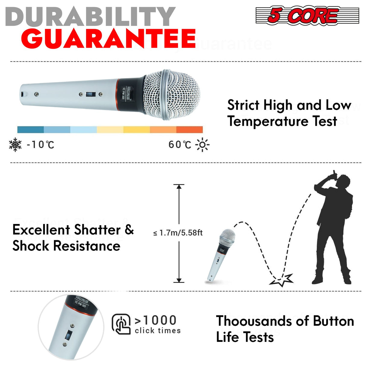 5Core XLR Microphone Dynamic Mic Karaoke Singing Studio Mics Handheld Microfono