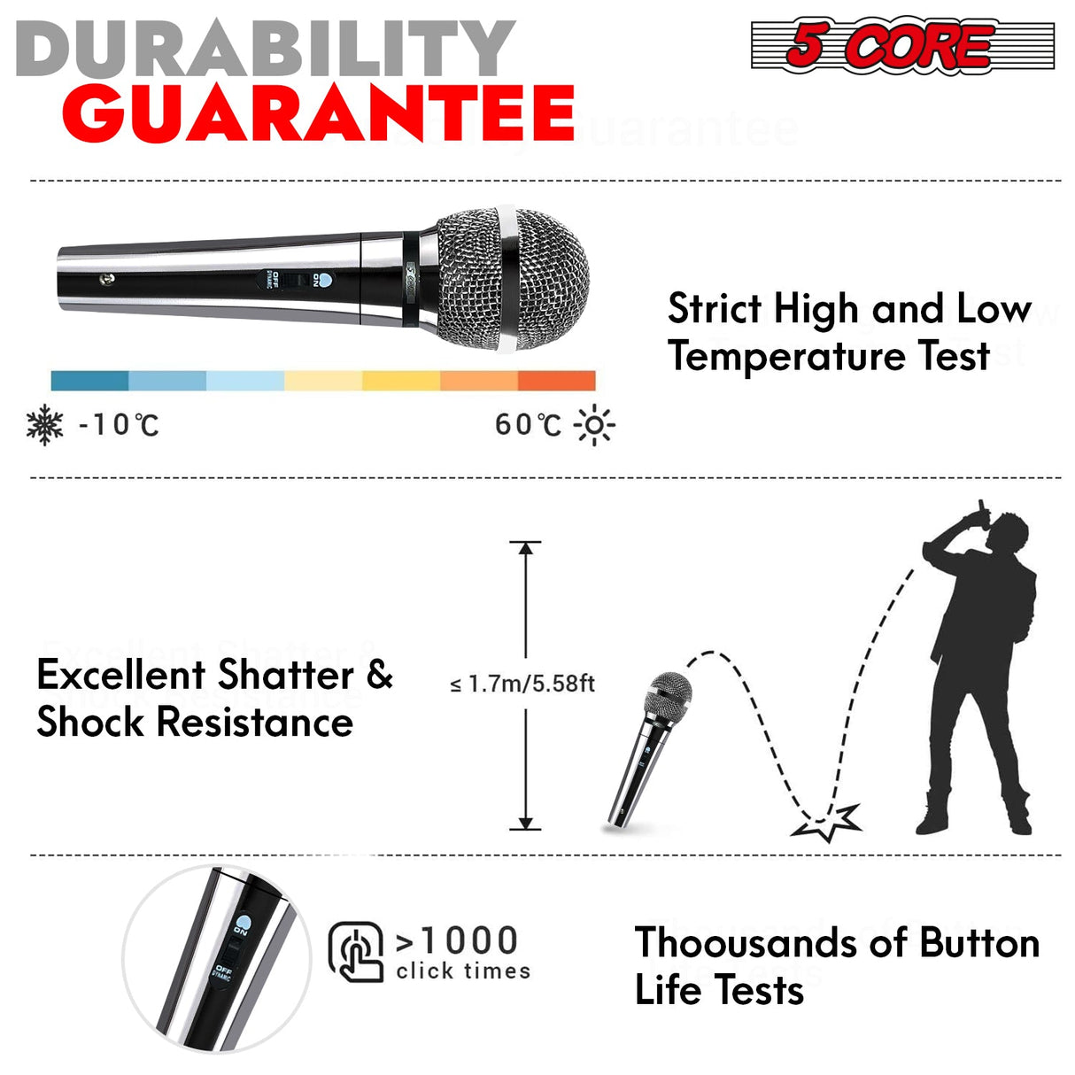 5Core XLR Microphone Dynamic Mic Karaoke Singing Studio Mics Handheld Microfono