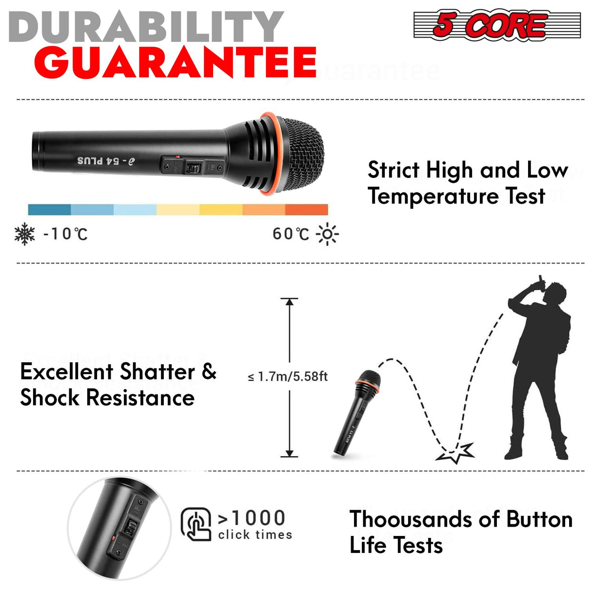 5 Core Microphone 2Pc Dynamic Vocal Handheld Mic Cardioid Singing Karaok Microfono  w On Off Switch