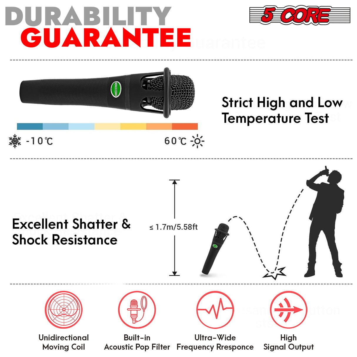 5Core XLR Microphone Dynamic Mic Karaoke Singing Studio Mics Handheld Microfono