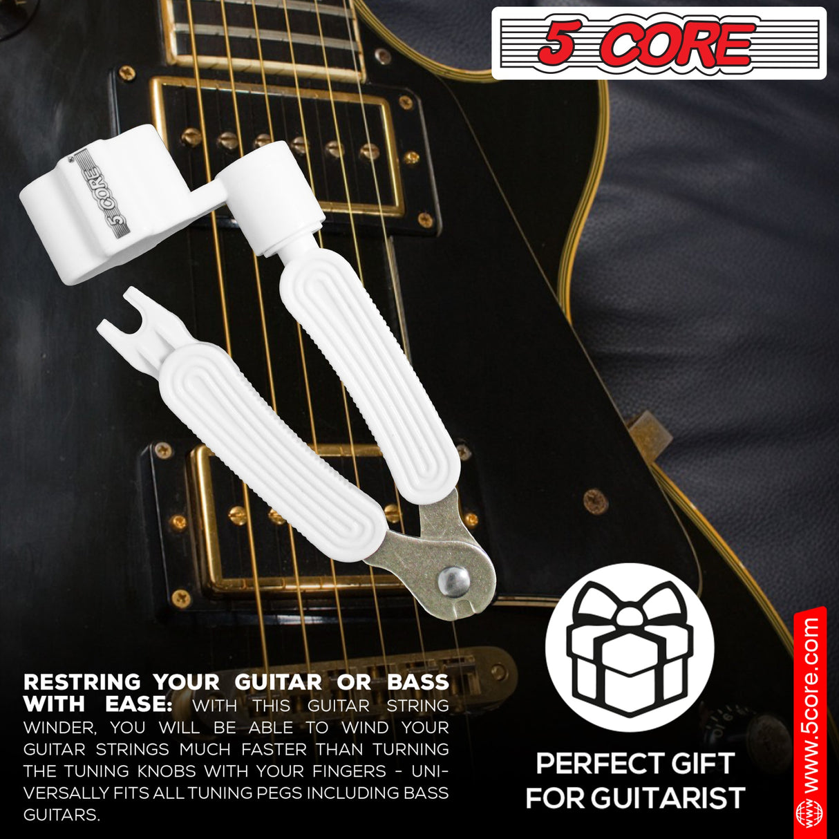5Core Guitar String Winder Cutter Bridge Pin Remover 3In1 Acoustic Electric Guitars Tool