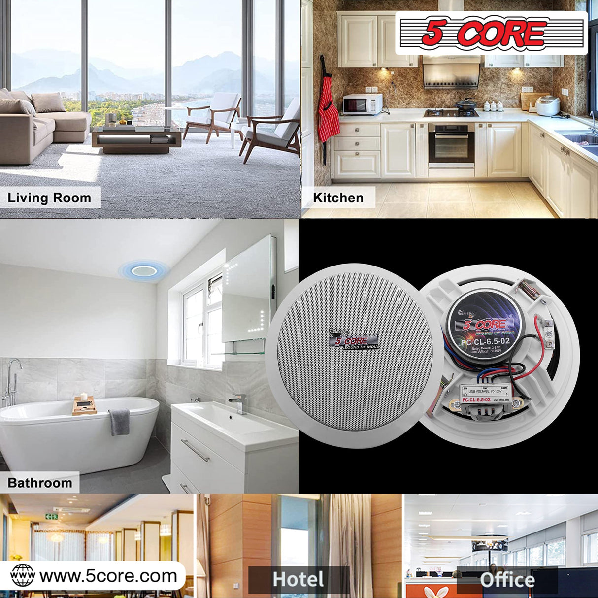 5Core Ceiling Speaker 6.5 Inch In Wall 2 Way Home Audio Mount 60W Sound System